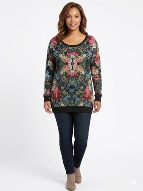 Xhilaration NWOT Floral Mosaic Long Sleeve Sweater - Multicolor Stretchy Cottony